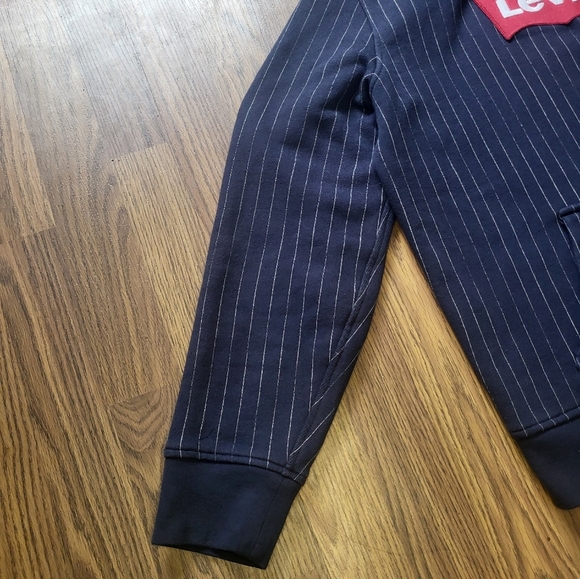 Vintage Levi's Dark Navy Blue White Striped Logo Hoodie - Men's Size L A77 - Picture 6 of 11